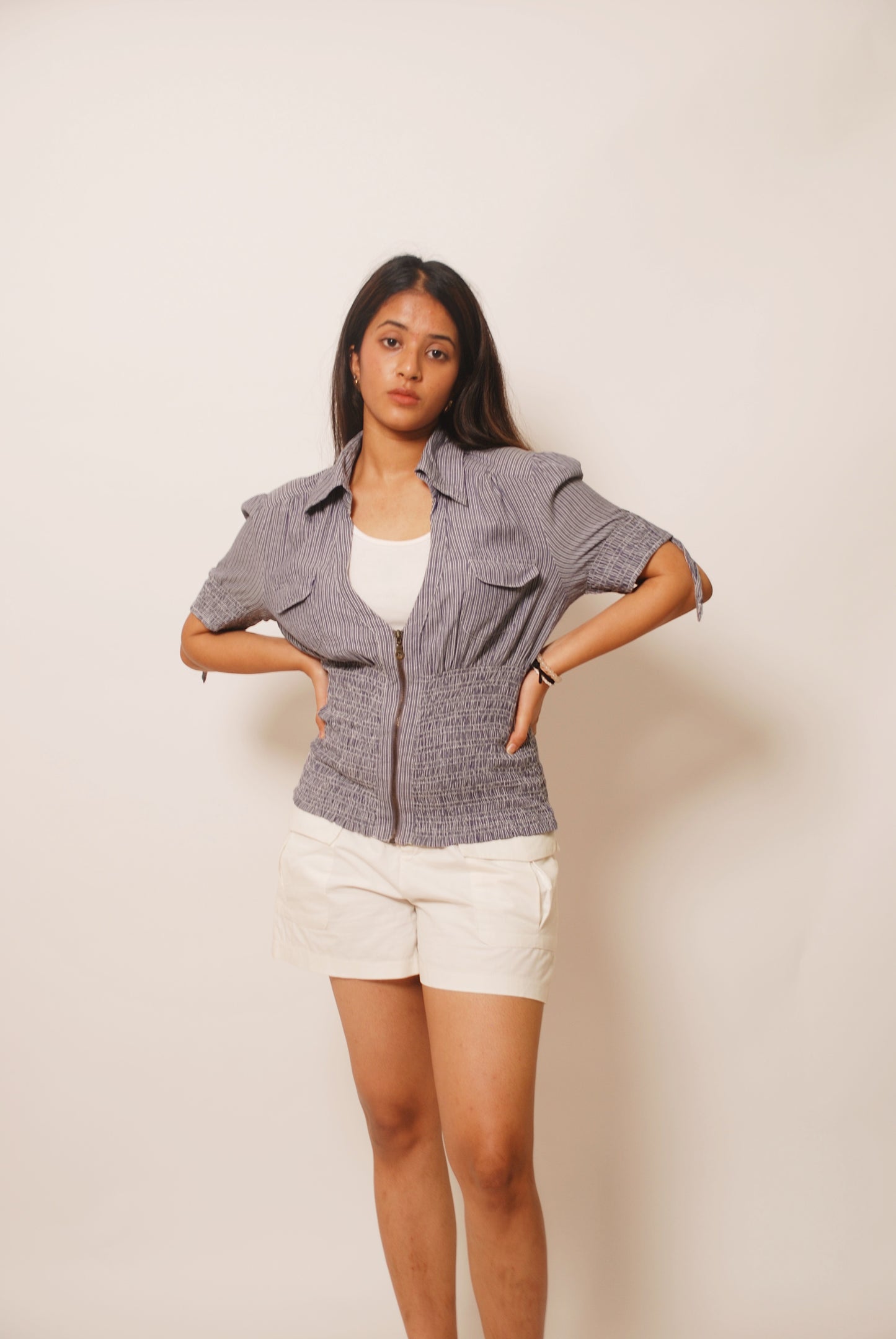 White & blue stripped cotton top