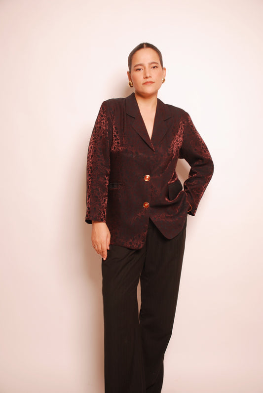 Vintage metallic maroon floral blazer