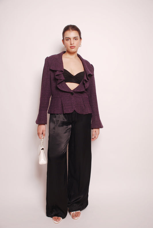 Vintage dark purple ruffled woven blazer