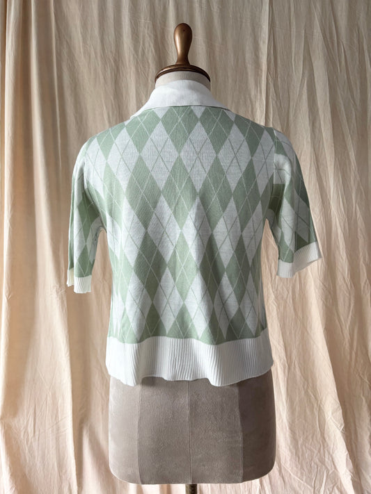 Green knitted button up top