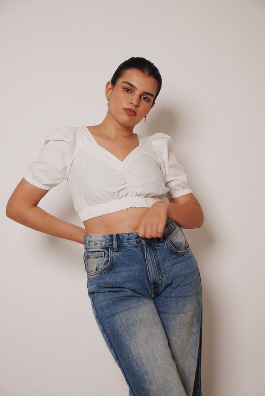 White cotton cropped top