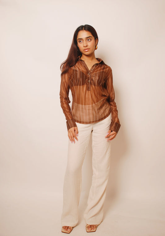 Brown striped mesh shirt