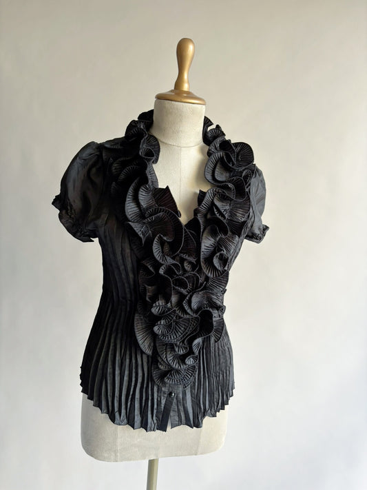 Vintage black ruffled neck top