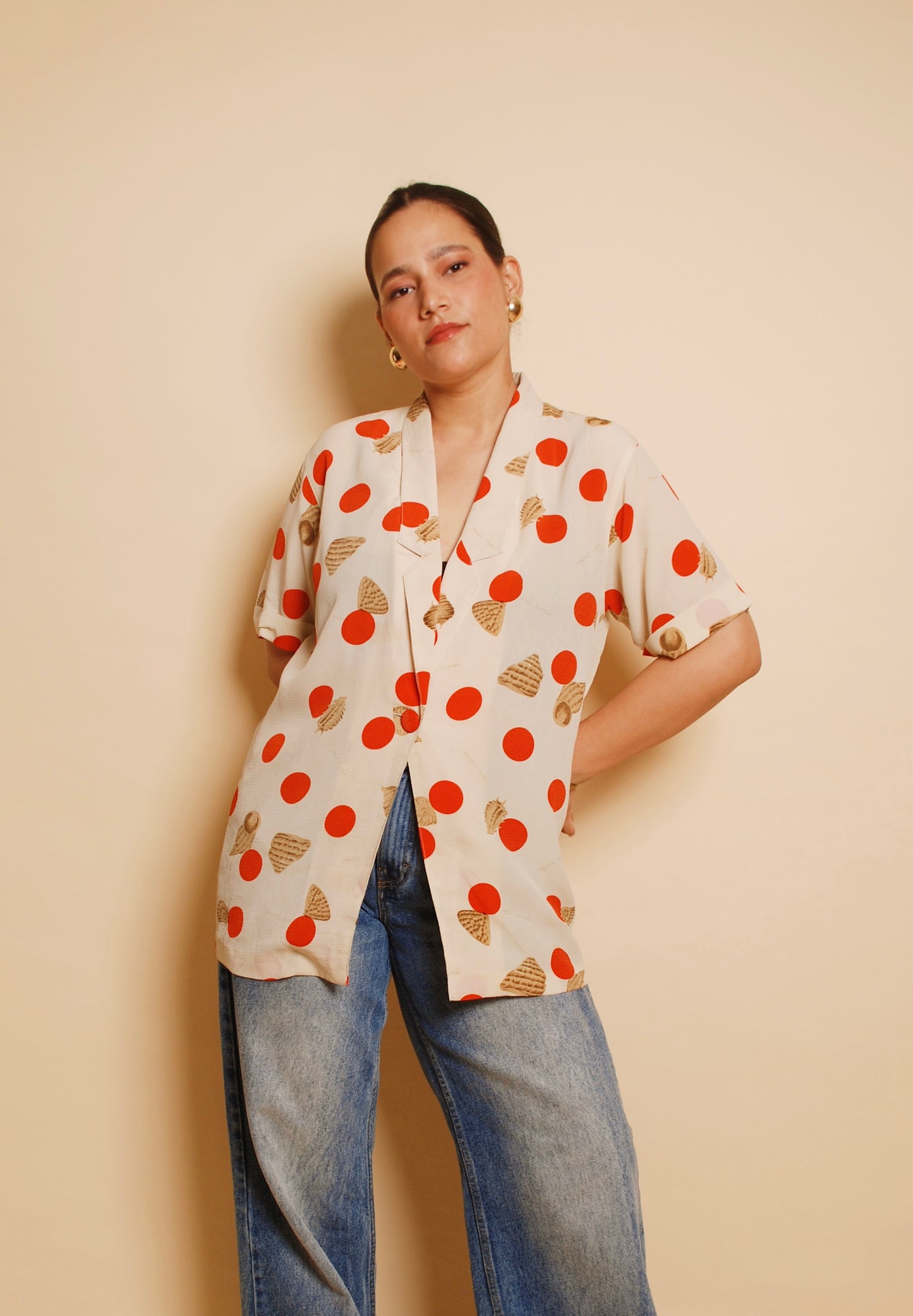 Cream & orange printed blouse
