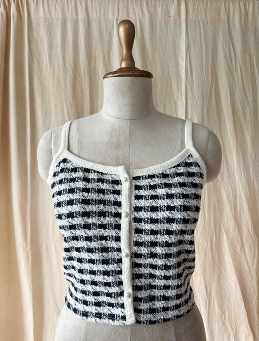 Black and white checkered knit top