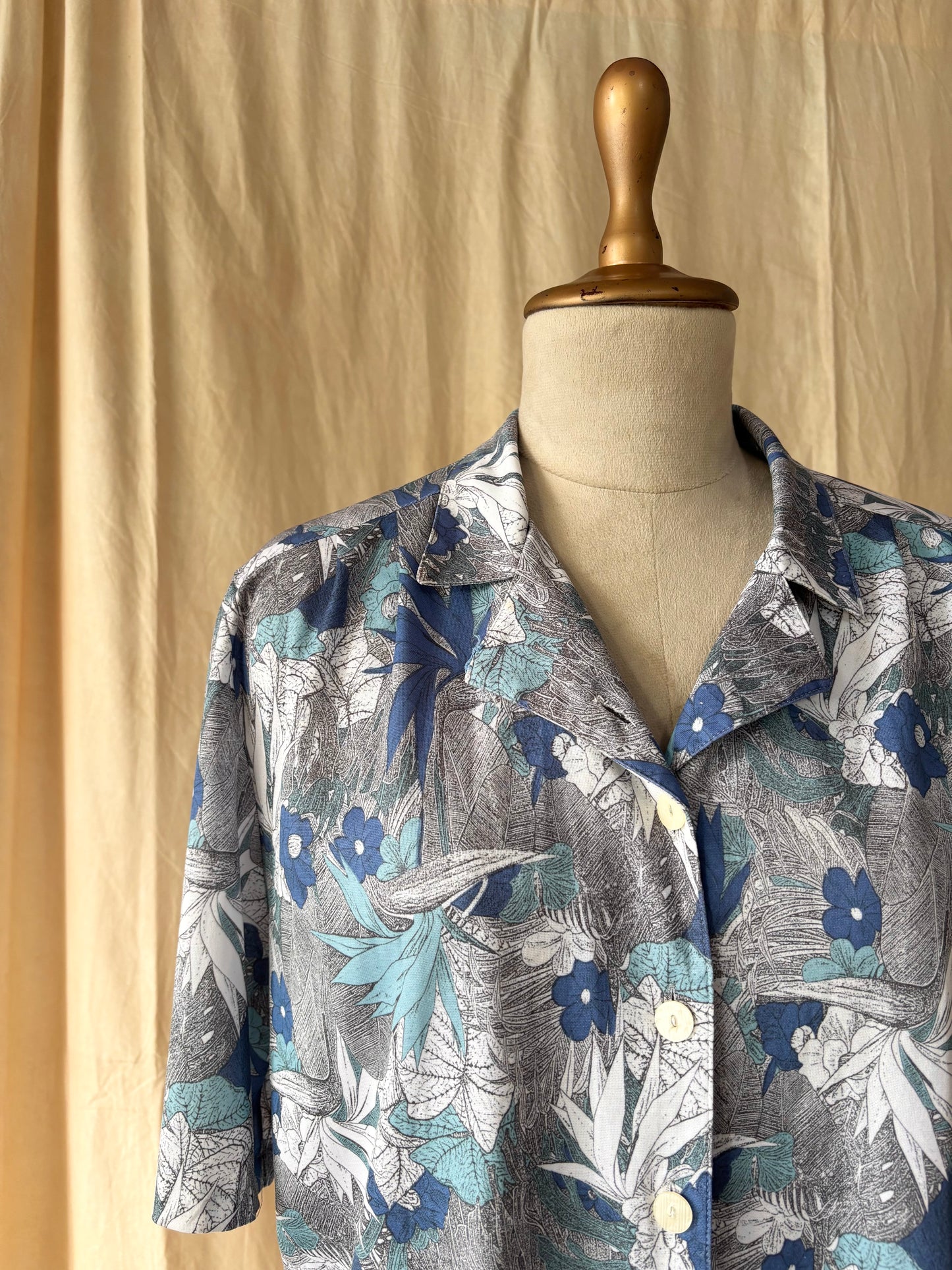 Blue Tropical printed shirt