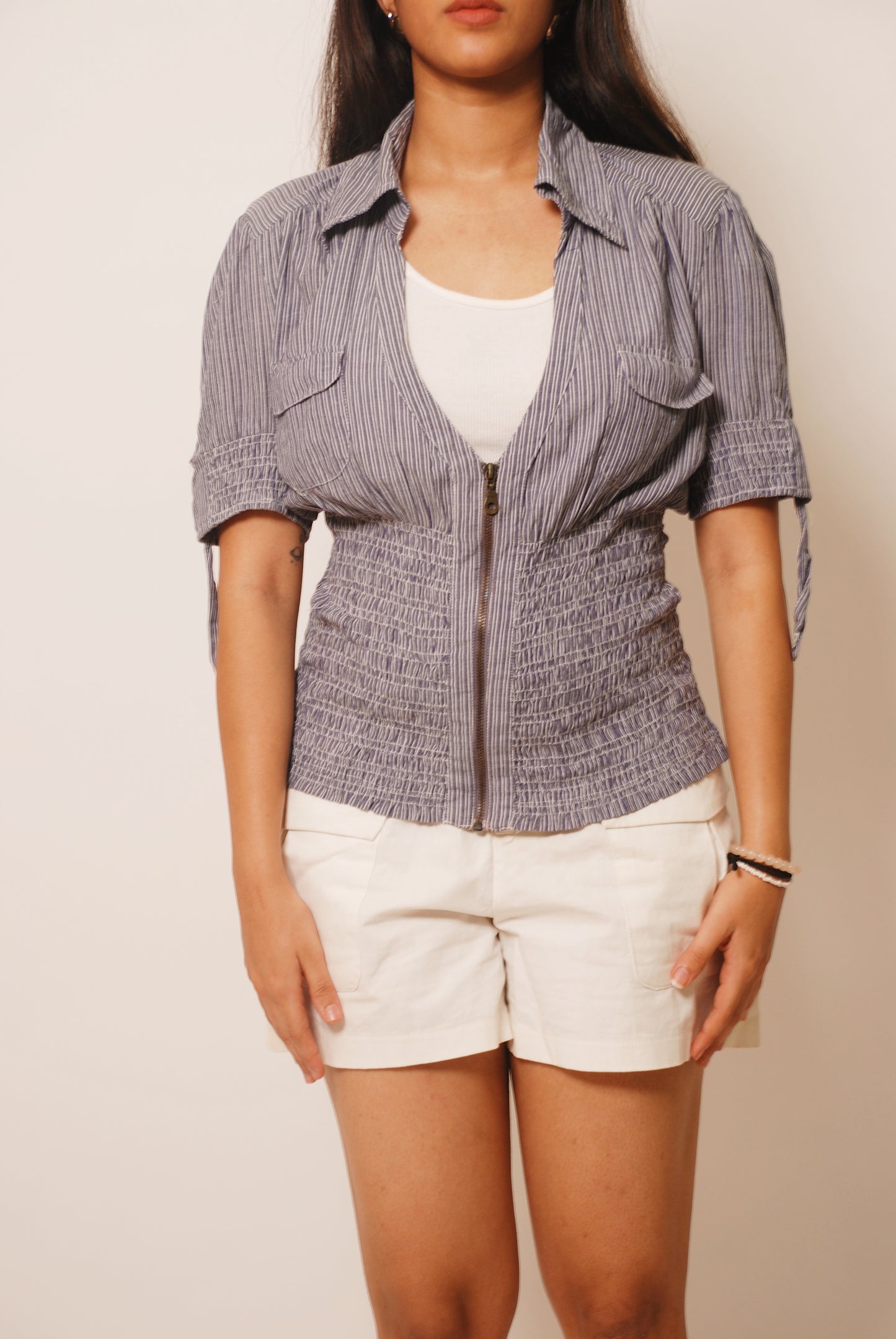 White & blue stripped cotton top