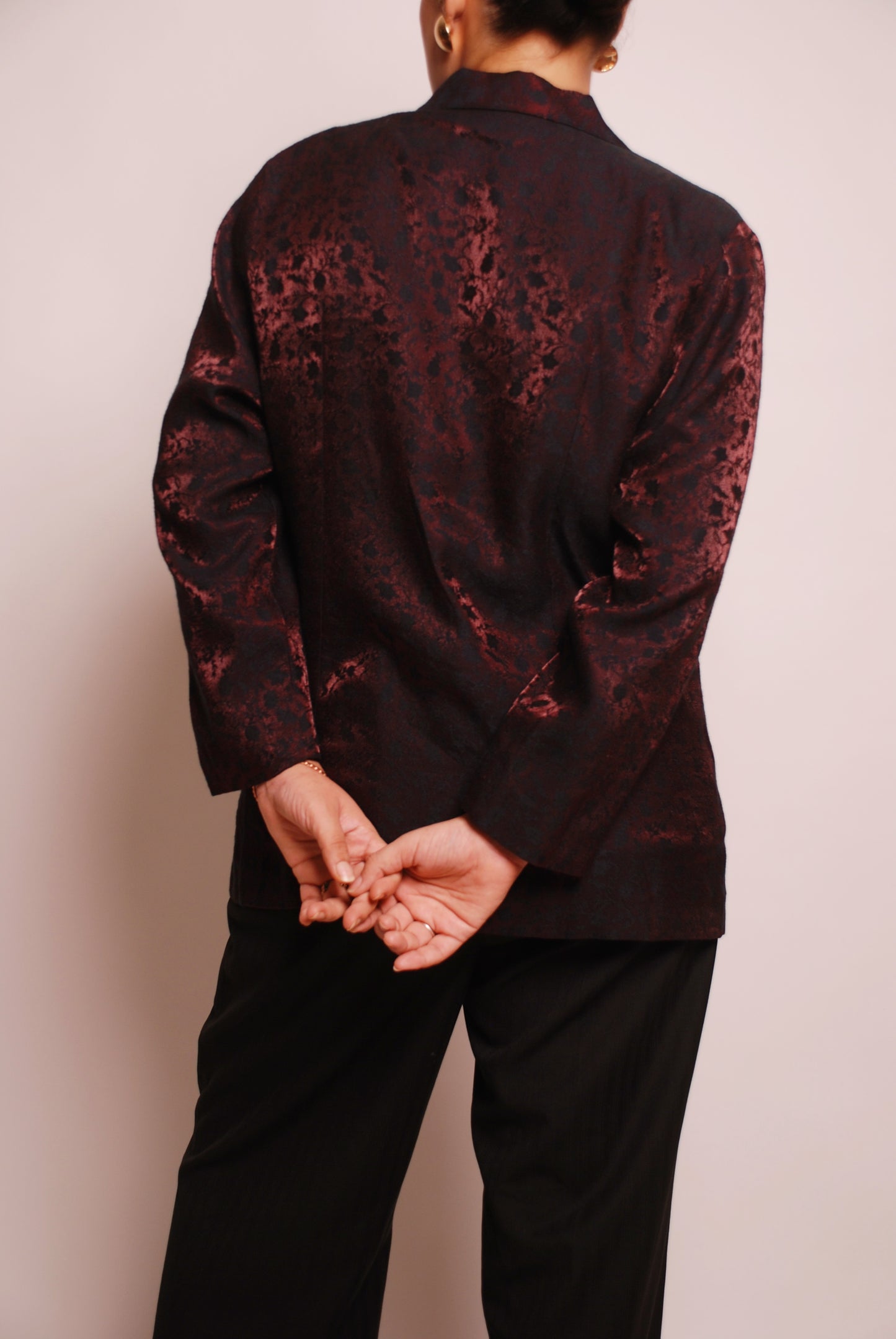 Vintage metallic maroon floral blazer