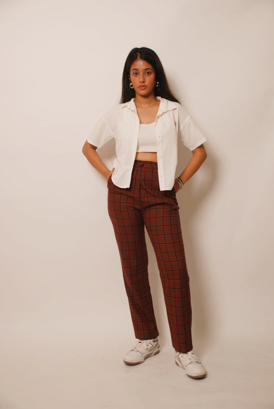 Maroon checkered straight fit pants