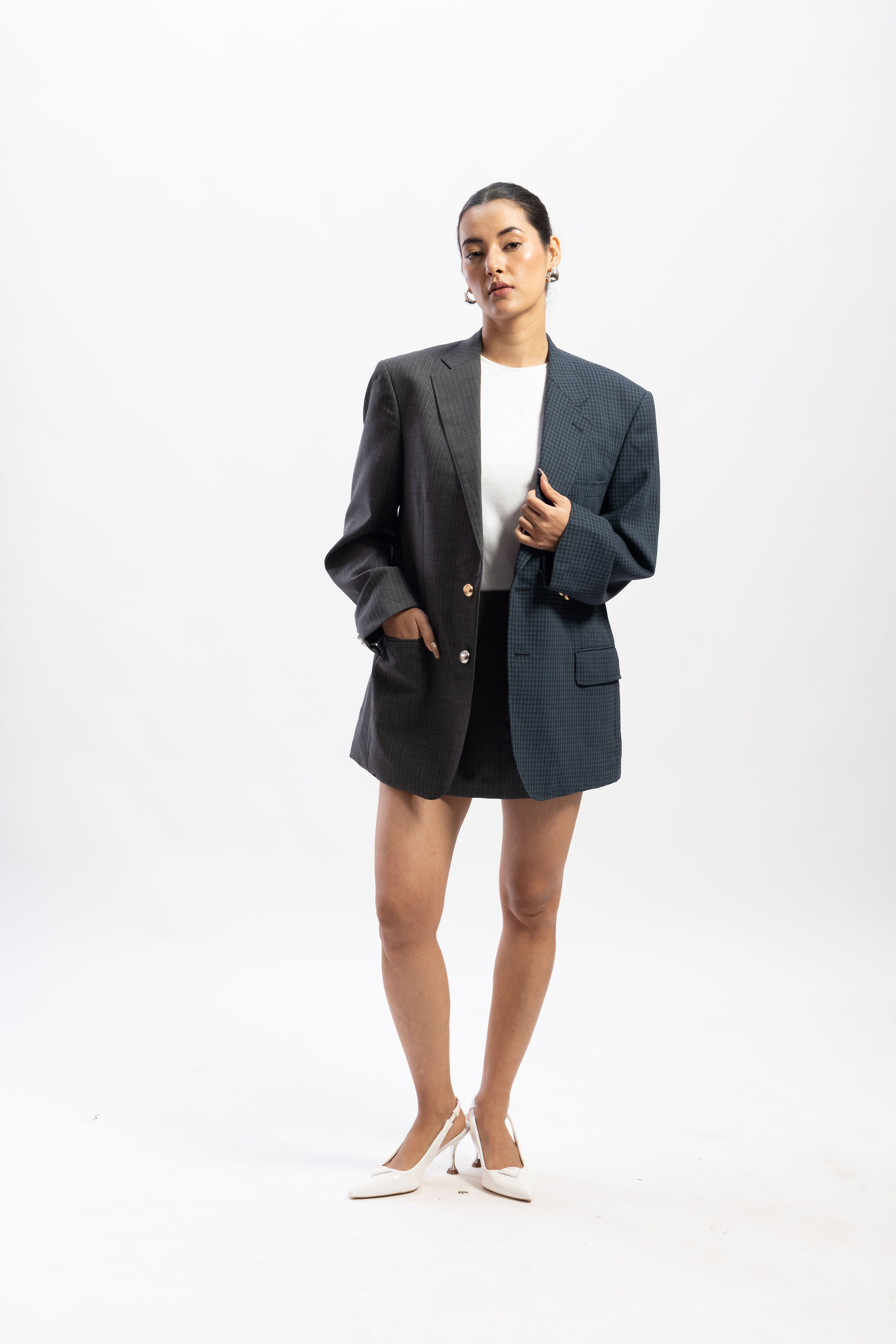 Half and half blazer and skirt set