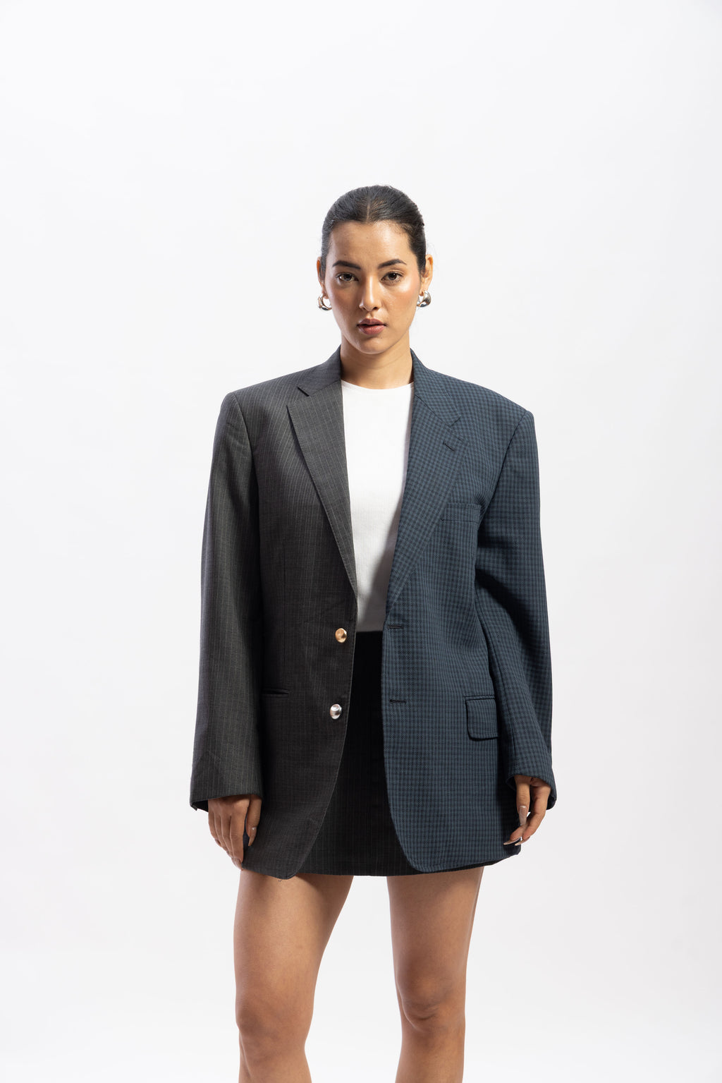 Half and half blazer and skirt set