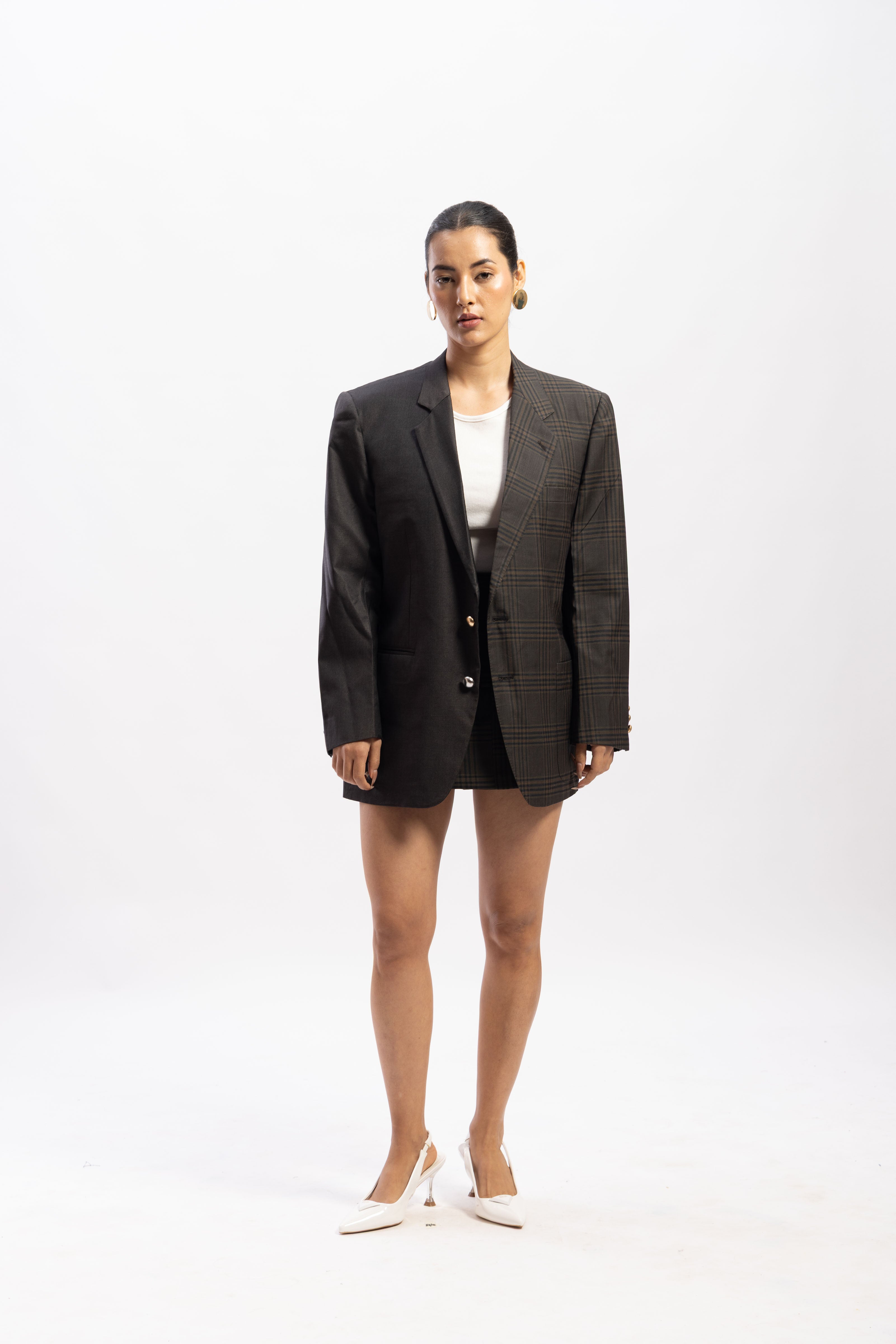 Half and half blazer and skirt set