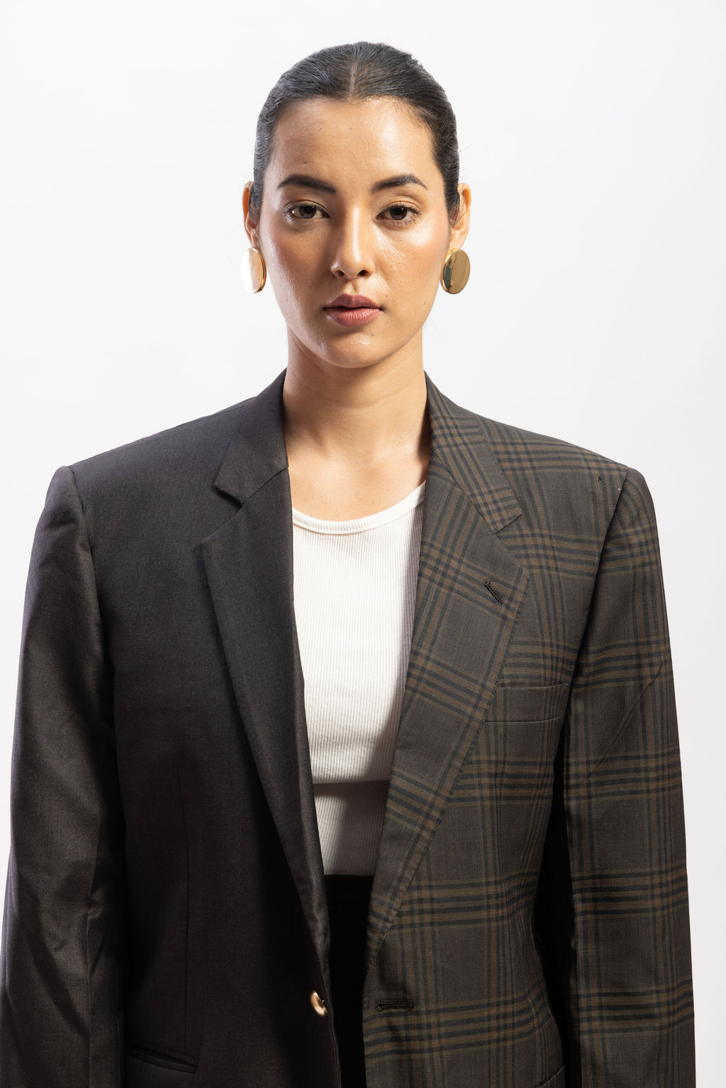 Half and half blazer and skirt set