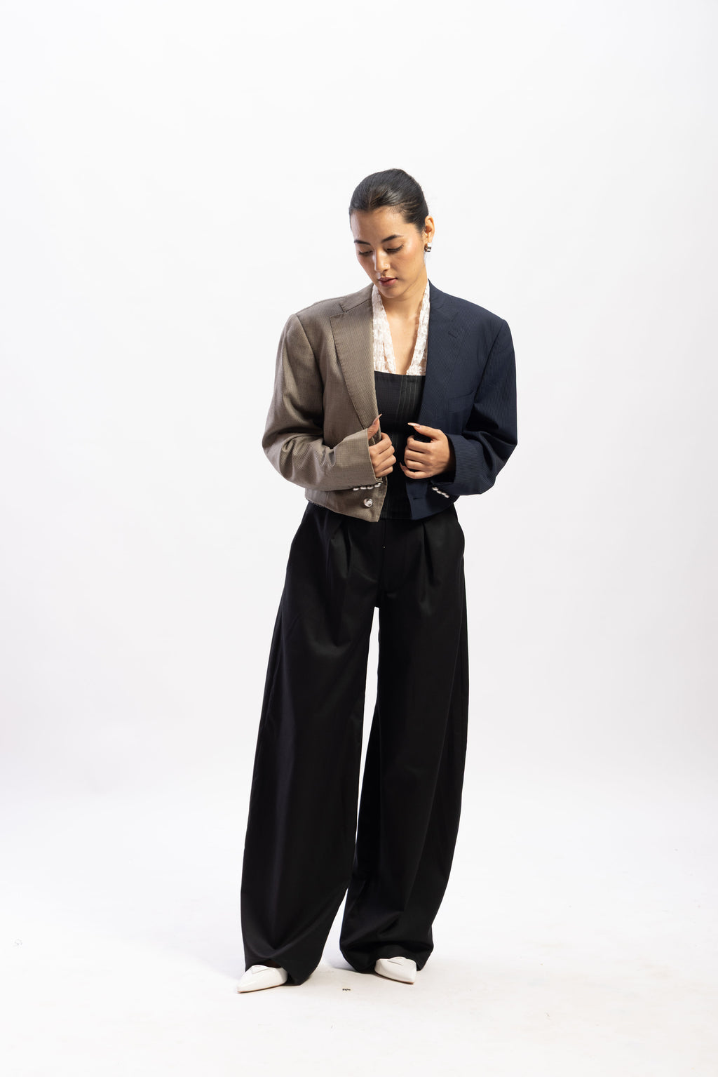 Cropped half & half blazer