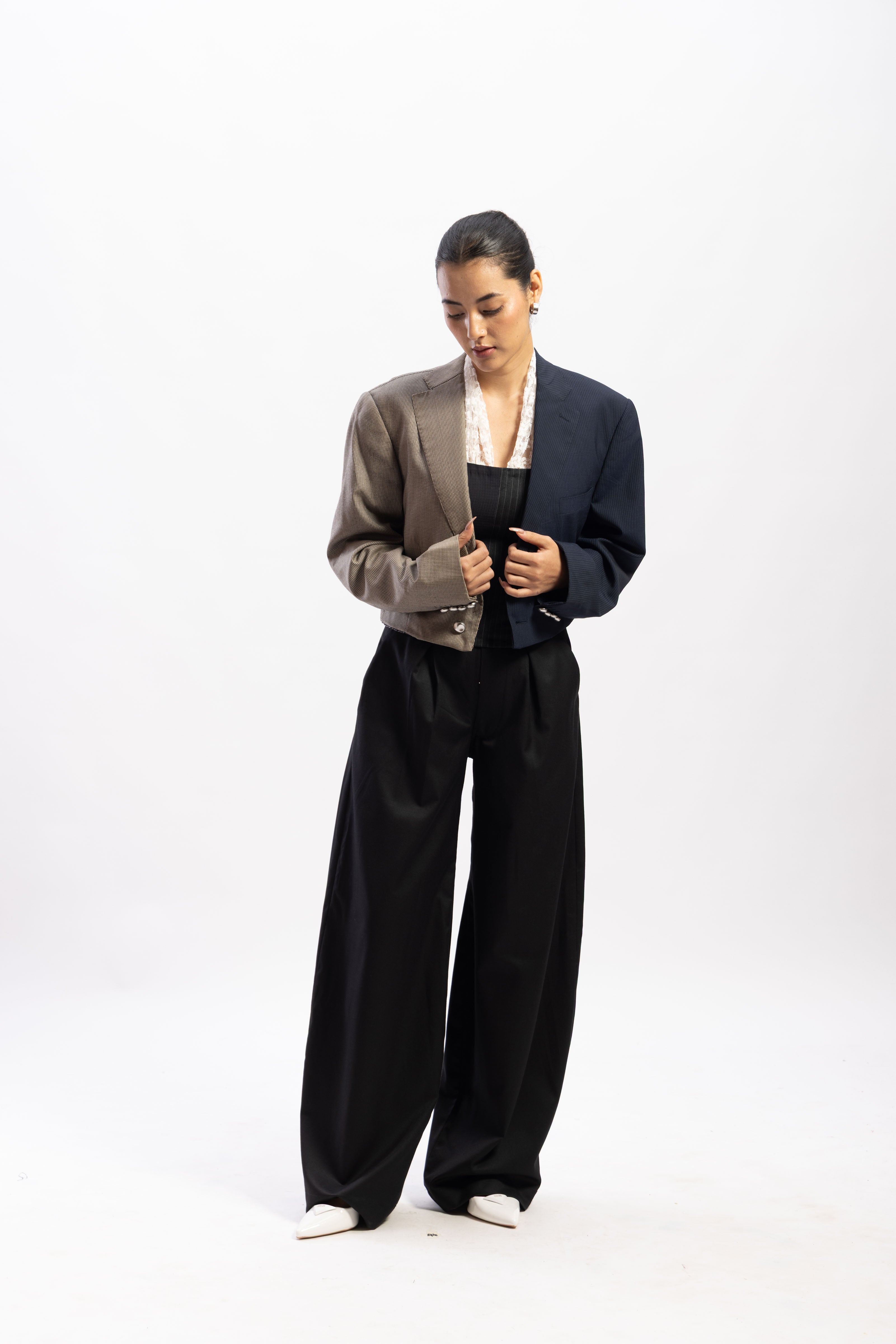 Cropped half & half blazer