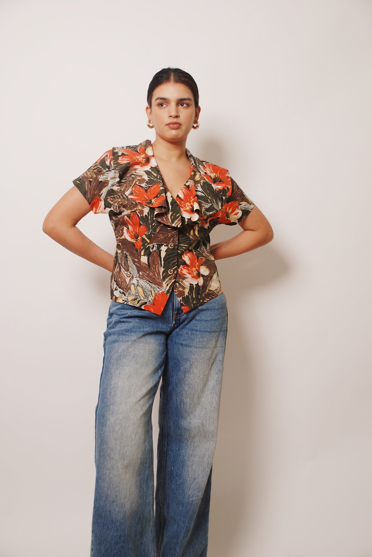 Multicolor floral top with ruffle detailing