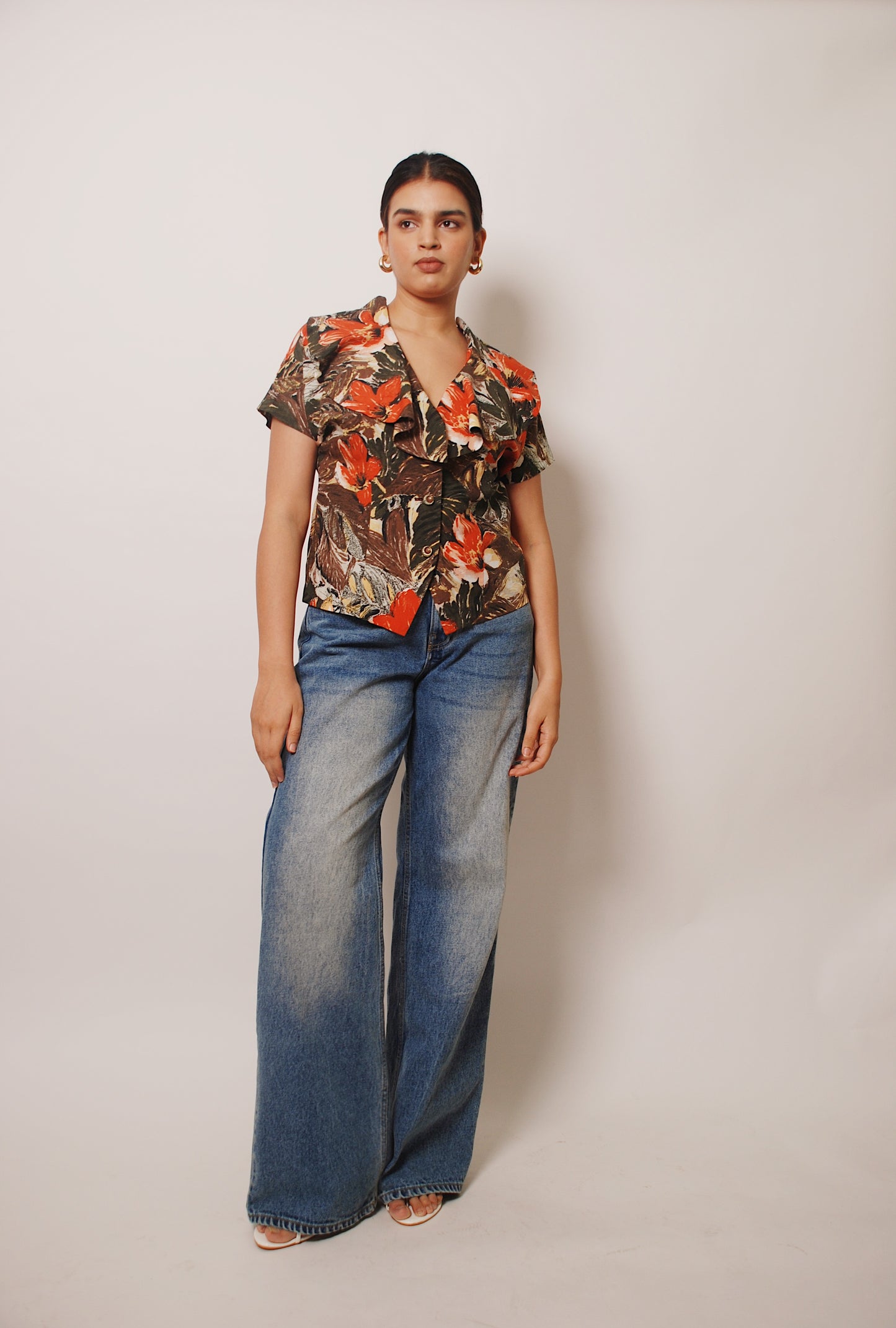 Multicolor floral top with ruffle detailing