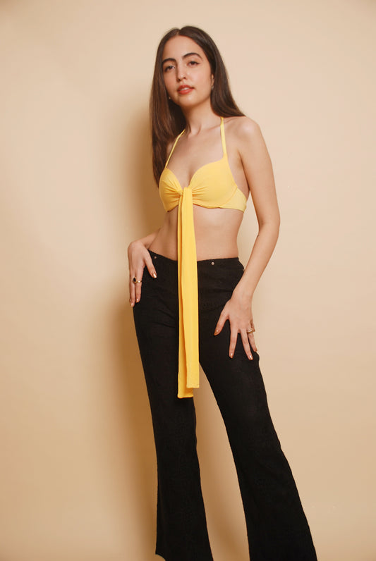 Bright yellow halter bikini top