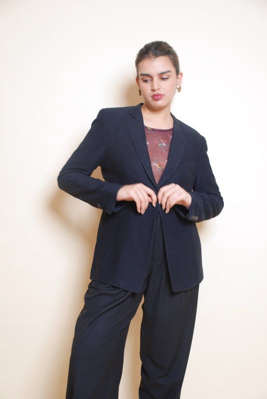 Black textured long blazer