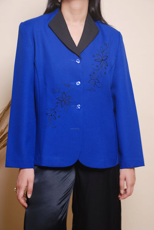 Blue and black embroidered blazer