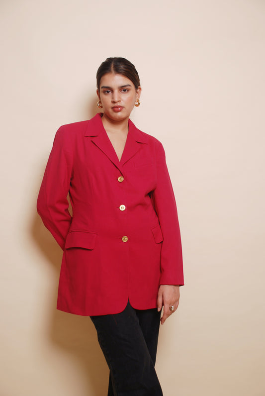 Vintage deep pink blazer with gold ornamental buttons