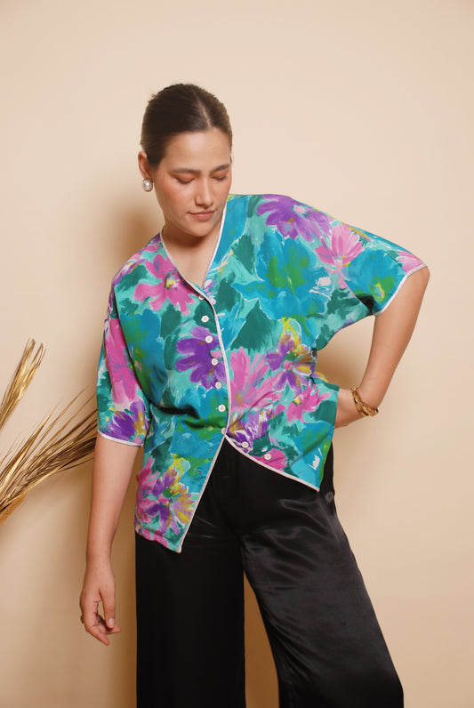 Multicolour floral v-neck blouse