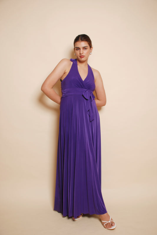 Vintage purple halter pleated gown