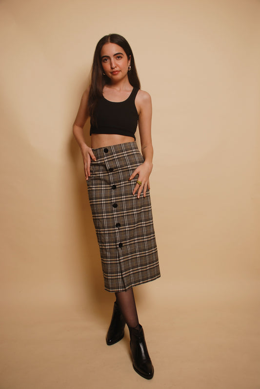 Grey checkered midi skirt