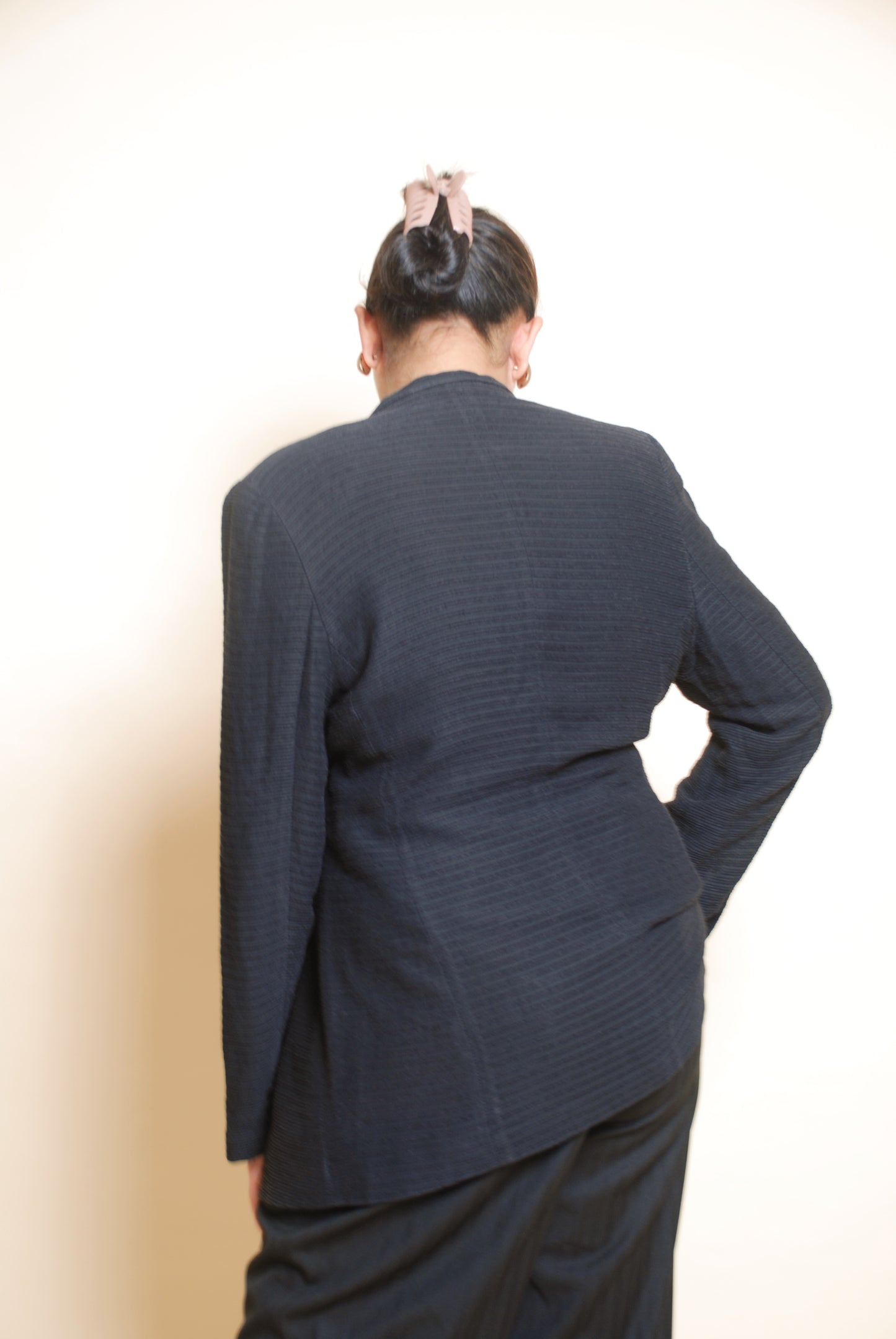 Black textured long blazer