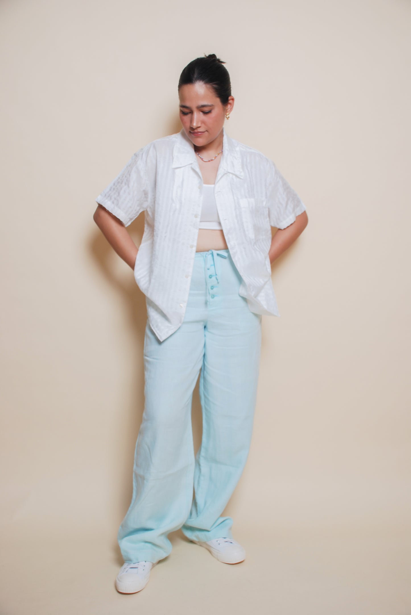 Baby blue baggy linen pants