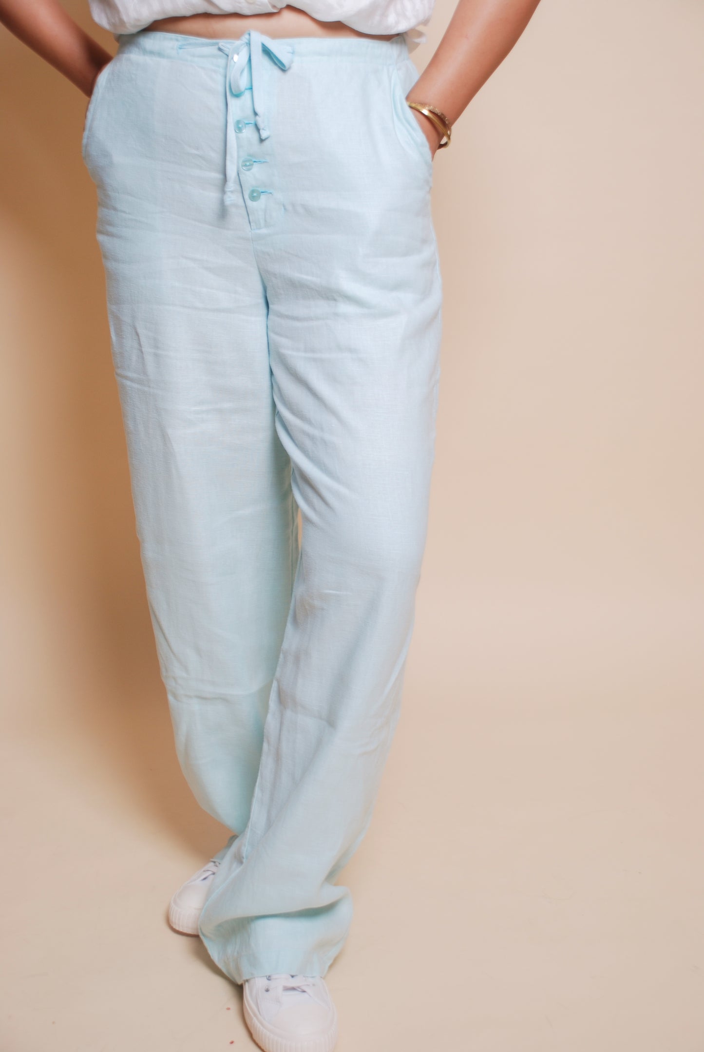 Baby blue baggy linen pants