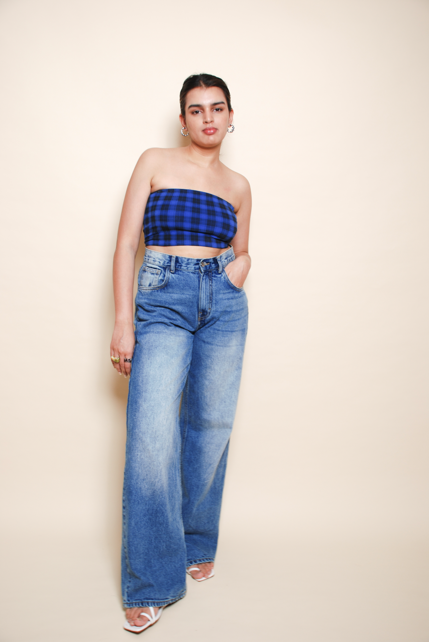 Blue checkered tube top