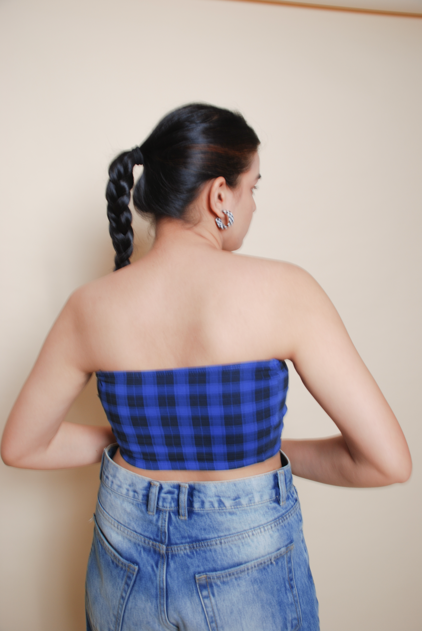Blue checkered tube top