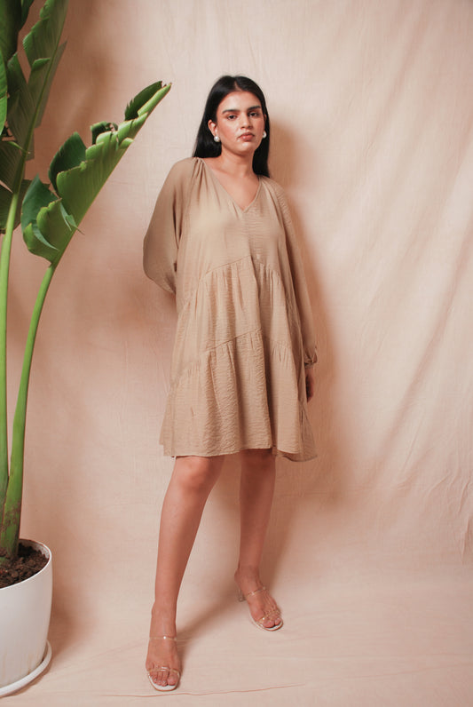 Beige flared tiered dress