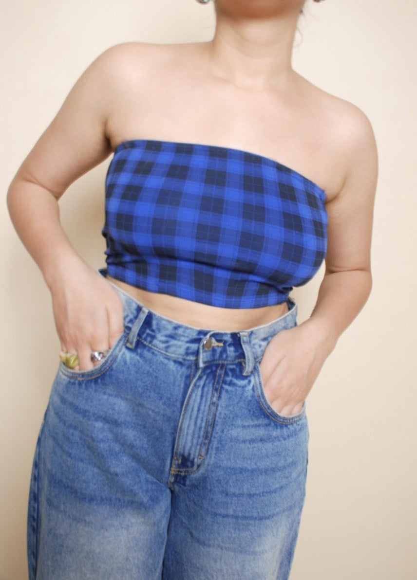 Blue checkered tube top