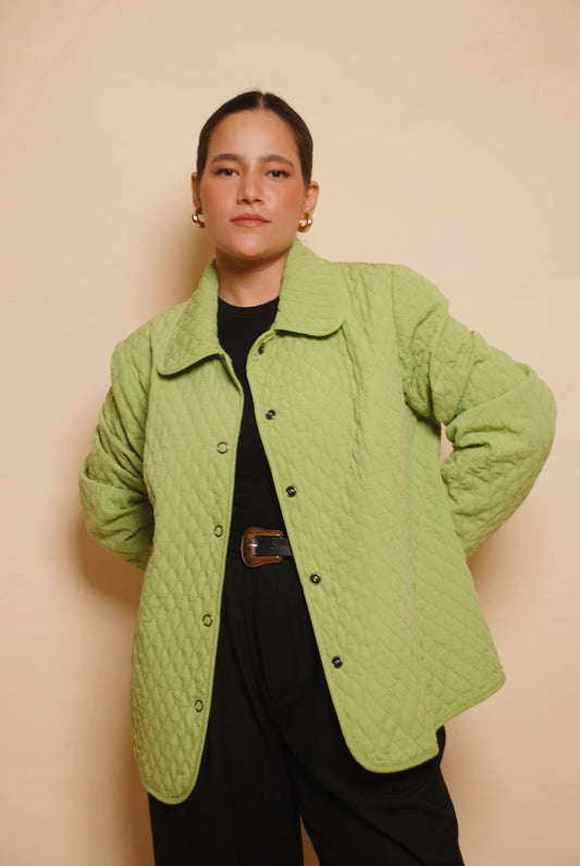 Green full sleeve quilted jacket